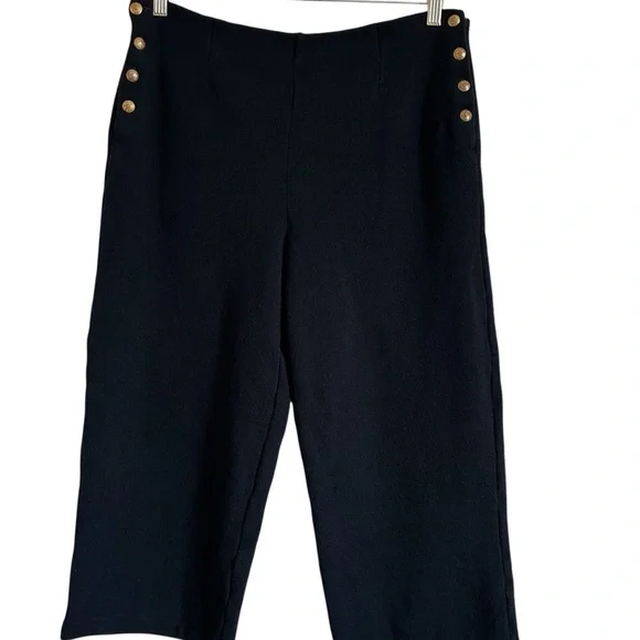 Vintage Lauren Ralph Lauren 100% Merino Wool Navy Wide Leg Cropped Pants L - Picture 2 of 9